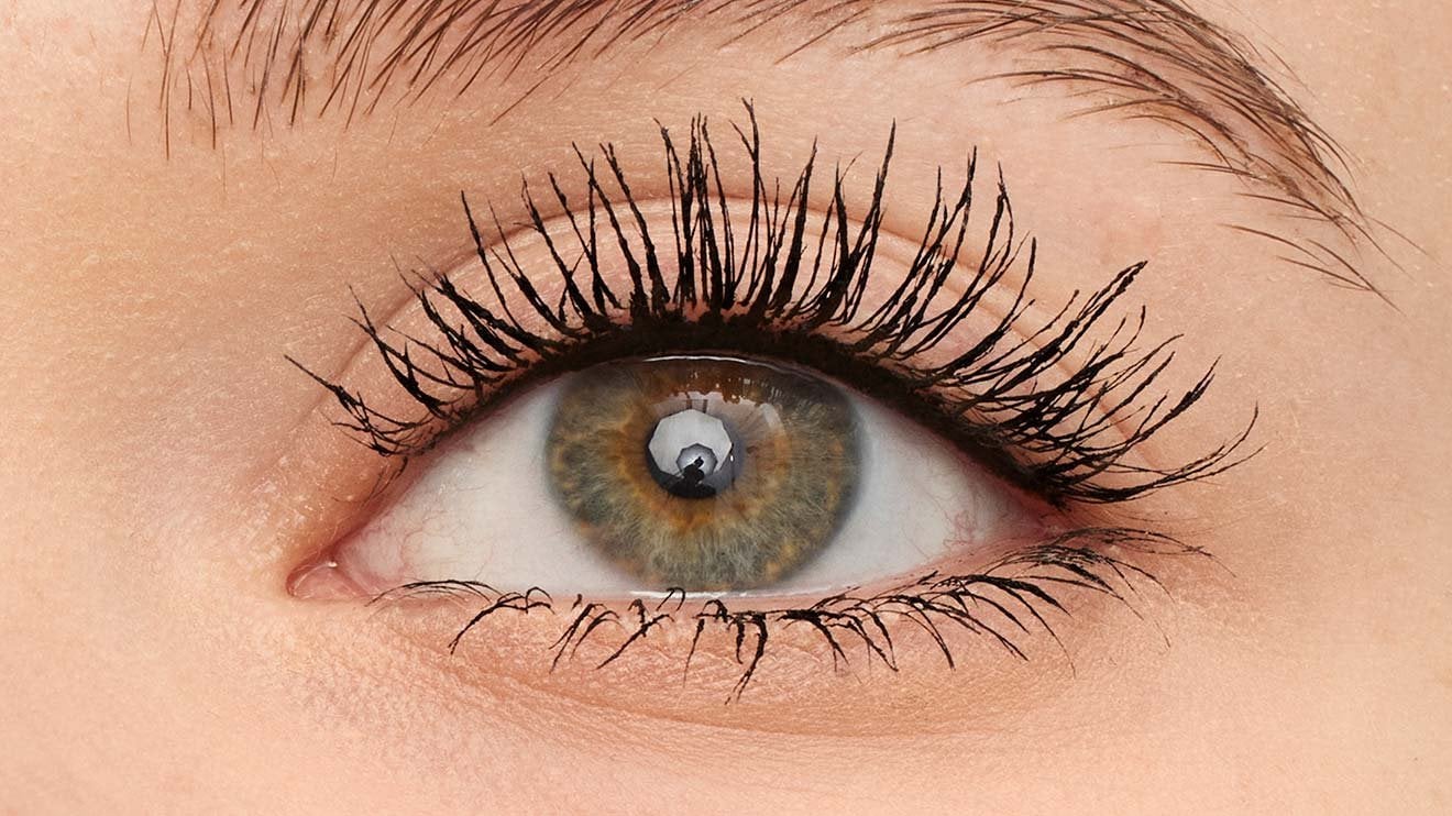 Close-up of lashes after applying Maybelline Lash Sensational Firework Washable Mascara, showing lifted, fanned effect.